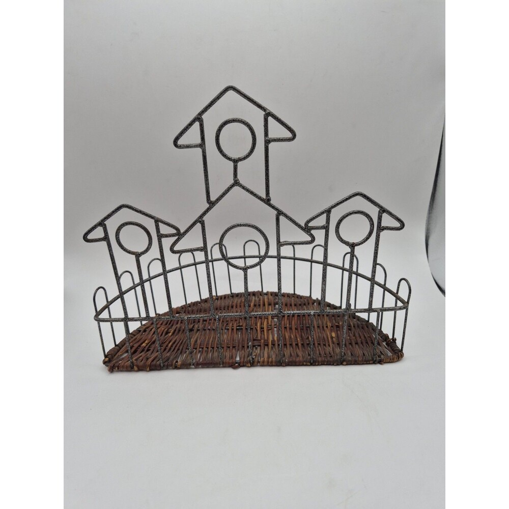 Basket Wall Hanging Free Standing Wicker Metal Birdhouses Cottage Core